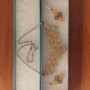 Touchstone Crystal Daisy Flower Chainmail Necklace and Earrings Set